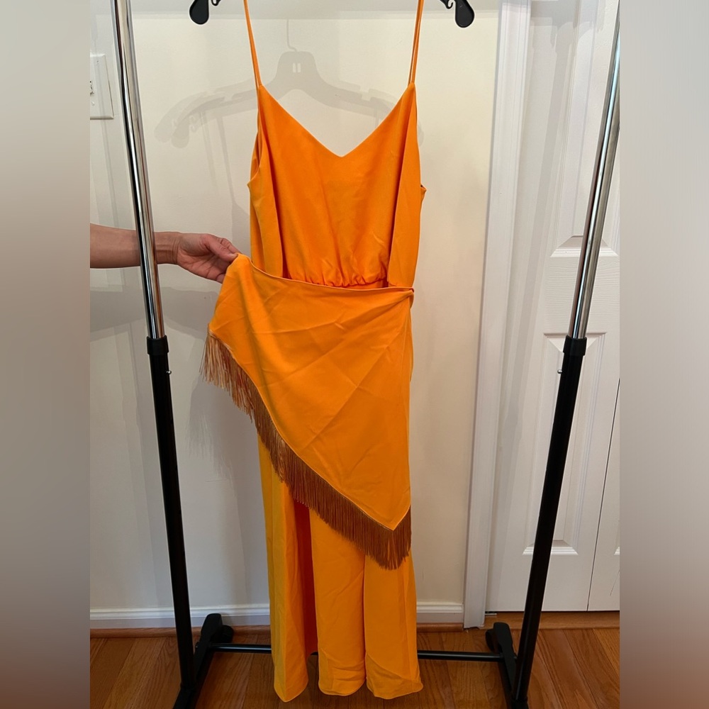 LELA ROSE tangerine handkerchief midi dress